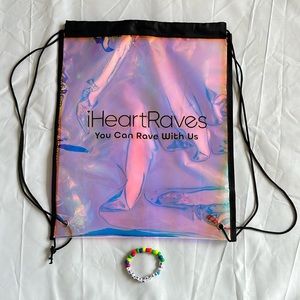 1330- NWOT I Heart Raves sling backpack and bracelet